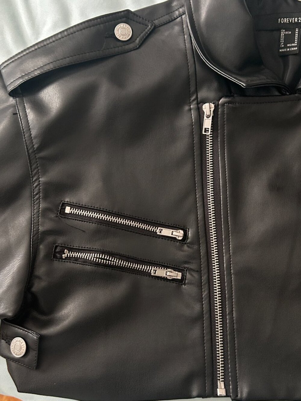 Forever 21 Black Faux Leather Motorcycle Jacket Women's Medium Bikercore Edgy - Picture 3 of 7